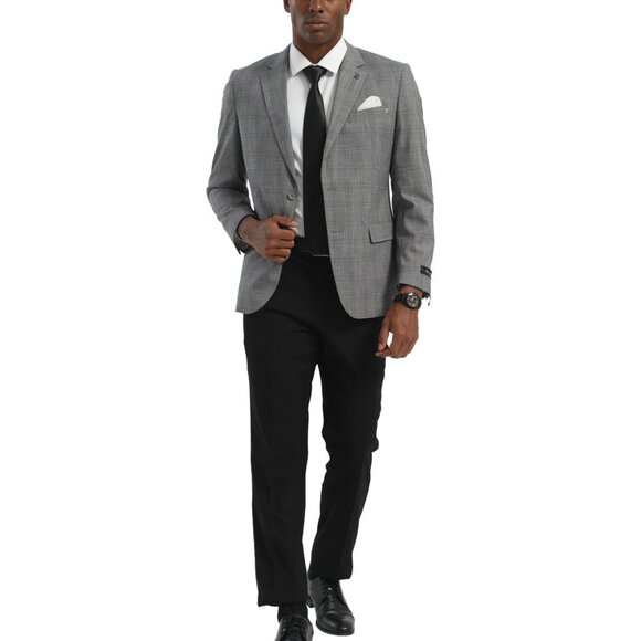 Grey Textured Windowpane Notch Lapel Slim Fit Tazzio Men's Jacket - Picture 3 of 4
